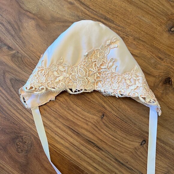 The Rain Kids Corp Custom Dyed Lace Satin Tulle Overlay Dress with Bonnet - Picture 4 of 12